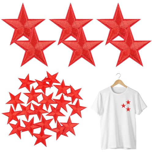 FERCAISH 20pcs Star Iron-On Patches, Star Appliques Embellishments, Star Decorative Iron-On Patches, Red Star Embroidered Patches, for Clothing Jackets Hat Backpack Repairing Decorations