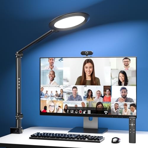 VERSKI LED Schreibtischlampe mit Fernbedienung, Schreibtischlampe Videokonferenz, Zoomlicht, Tageslichtlampe Schreibtisch, Einstellbare Helligkeit & Farbtemperatur, Büro Lampe, Ringlicht, Tischlampe