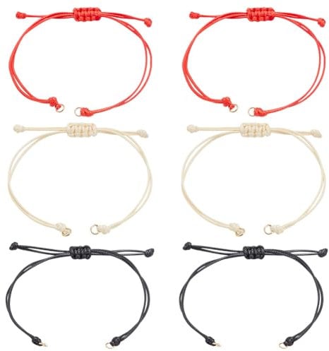 DELORIGIN 30pcs 3 Colors DIY Bracelet Half-Finished Ewelry Making Braided Cord Waxed Bracelets Beaded Nylon Stringing Rope Bracelets with Steel Rings Can Adjusted for Jewelry Charms Making