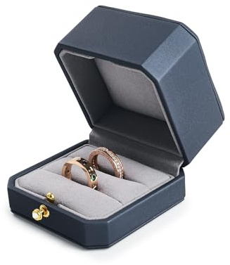Oirlv Double Ring Box PU Leather Ring Box for Proposal Engagement Weddings Birthday and Anniversary