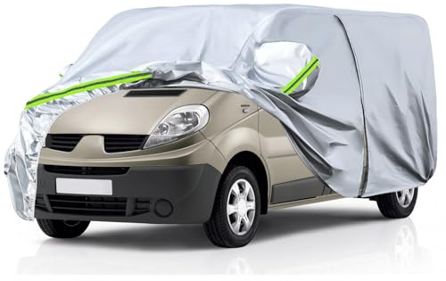 Autoschutzhülle Auto Abdeckung Geeignet für Renault Trafic 2010-2023, LWB Autoabdeckung Auto Abdeckplane mit Türreißverschluss Schloss und winddichten Bändern für Sonne Schnee Regen Staubschutz