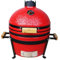 COOKFIRE – Barbacoa carbon Kamado Ø 40 cm – BBQ Grill Japonesa – Barbacoa con Termómetro y Asas de Bamboo - Barbacoa carbon portátil – Barbacoa cerámica Kamado – Mini Parrilla de Carbón - (Rojo)