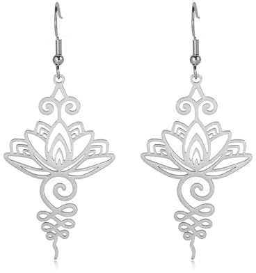 Zeayebsr 1 Paar Lotusblume Dangling Ohrringe für Frauen Yoga Heilung Charms Symbol Amulett Edelstahl Schmuck Lotus Blume Buddha Yoga Ohrringe，boho schmuck damen，silber ohrringe，lotusblüte