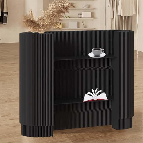 FZSERUN Rezeption Für Kleine Räume Kleine Empfangstheke Mit 2 Beweglichen Regalen Moderne Ovale Empfangstheke Mit Theke,Schwarz,125X44X108CM