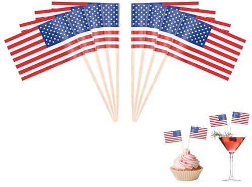 Flagge Zahnstocher,Länderdeko Abend Flaggen,Cocktail-Stäbchen,Cupcake Topper,Cocktailspieße,Obstspieße,Bunte Kraftpapier,Verschiedene Lebensmittel Toothpick Flags für Party,Fest (Amerika)