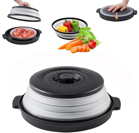 xocome Microwave Cover Foldable Cover for Microwave Lid 26.5 cm for Fruit Vegetables / Microwave with Multifunctional Foldable Fresh Cover with Base Heatable Cover