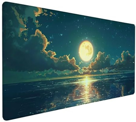Blau Mousepad XXL 800 x 400 x 3 mm, Groß Gaming Mauspad Mond Muster, Schreibtischunterlage rutschfeste Gummibasis, Wasserfest Mouse Pad Vernähte Kanten Design, Büro Deko, Geschenke für Frauen Z-678