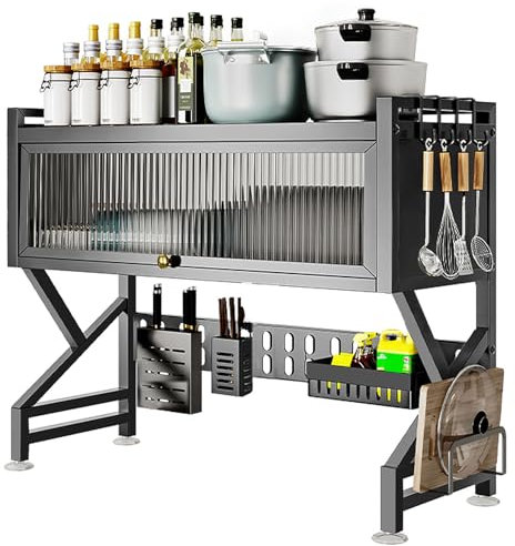 GXJBGYUSFT Escurridor de Platos de 2 Niveles Grande con Cesta Colgante, escurridor de Cubiertos y Utensilios, escurridor de Platos de Cocina Negro sobre el Fregadero (95 cm/37,4 Pulgadas)