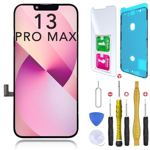 CINQ TEQ Ecran LCD de Remplacement pour iPhone 13 Pro Max (A2484, A2641, A2643, A2644, A2645) avec Joint d’ecran + Verre trempe et Kit
