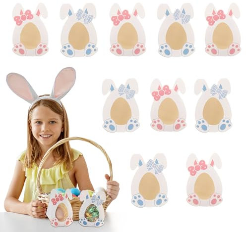 FloralGrace 10 stücke Ostereier Verpackung, Ostern Geschenkboxen, Osterverpackungen, Ostern Leckereien Boxen, Geschenkboxen im Osterhasen-Design Kisten mit Ohren (Rot+Blau)