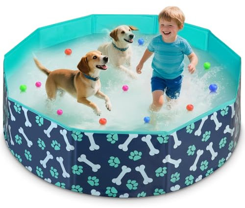 HaoVrisn Piscina Perros Grandes, Piscina Infantil para Niños y Mascotas, Antideslizante y de PVC Engrosado, 120x30CM Piscina para Perros con Parches y Válvula de Drenaje (120x30CM)