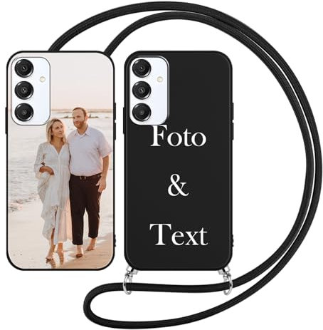 Yoedge Handykette Personalisierte Handyhülle für Samsung Galaxy A16 4G/5G Schwarz Hülle mit Band Kordel 6,7, Selbst Gestalten Personalisiert mit Foto Bild Text Schutzhülle Cover für Samsung A16 Case