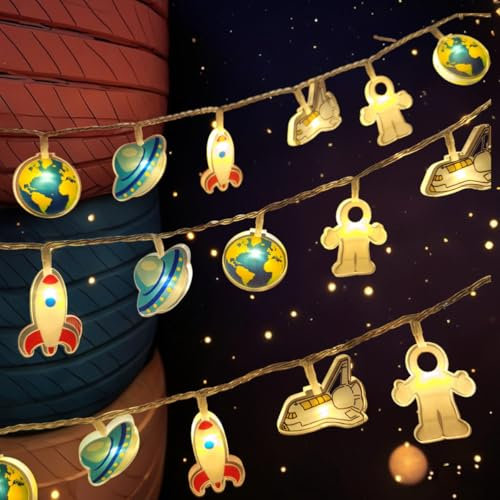 GUOCHENG Kinder Lichterkette, Rakete Flugzeug UFO Spaceman Cartoon Lichterketten, Planet Rakete Dekoration, Schlafzimmer Hintergrund Kleine Nachtlichter (Weltraum)