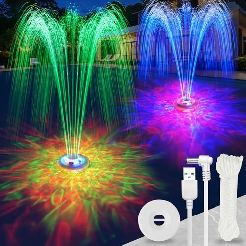 AearKing Poolbrunnen Lichtshow, Schwimmender Wasserbrunnen mit Unterwasserlichtern, Wiederaufladbare Batteriebetriebene Pumpe im Freien