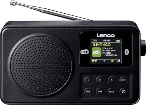 Lenco PDR-033BK DAB+ Radio tragbar – Bluetooth 5.3, FM, Akku, Farbdisplay, Wecker, Einschlaftimer, 3 Favoritentasten, AUX & Kopfhöreranschluss, USB-C, bis 10h Spielzeit, Schwarz