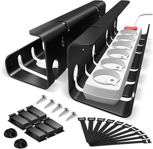 StowBin 2-Pack Under Desk Cable Management Tray, Cable Management Tray, Metal Mesh Cable Management Under Desk with Clamp Mount, Wire Management Tray, Black, Cord Organizer for Office/Home