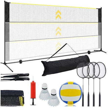 molti Volleyball-Badminton-Set Badmintonnetz Volleyballnetz Tennisnetz Federballnetz Badmintonschläger Federbälle Volleyball Ball Handpumpe Indoor & Outdoor All-in-1-Set mit Tragetasche