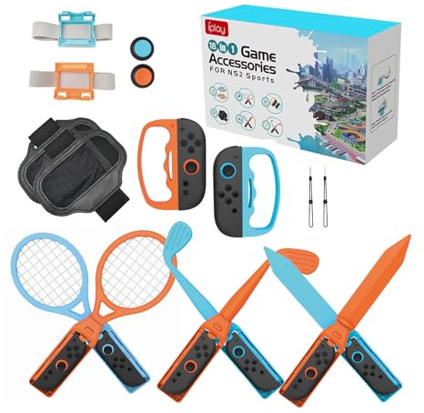 18 in 1 Sport Zubehör Set für Nintendo Switch 2 von MMOBIEL – Familienparty-Paket mit Tennisschlägern, Golfschlägern, Schwertern, Bein-/Handgelenkriemen & Mehr für Switch Sportspiele