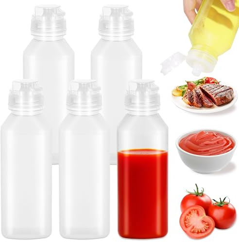 Yimomoyi Bottiglia Squeeze di Plastica,5pcs 300ml Bottiglia per Squeeze con Tappi - a Prova di Perdite e Senza BPA, per Ketchup, Senape, Mayo, Salse piccanti, Olio d'oliva