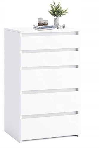 BDW - Kommode Weiß mit 5 Schubladen - Sideboard Wohnzimmer - 60 cm breit, 112,5 cm hoch - für Schlafzimmer, Kinderzimmer, Jugendzimmer, Flur - aus Solider laminierter Möbelplatte - Coco