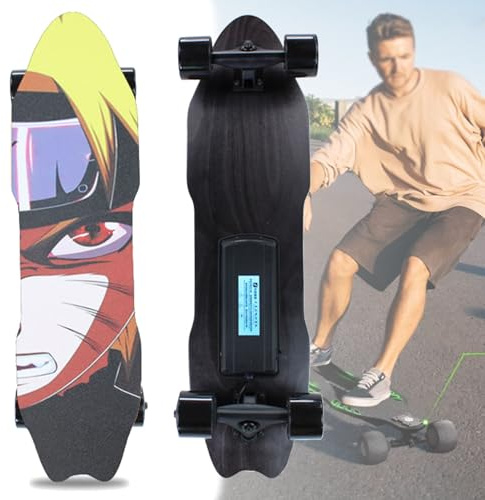 Oiyekntd Elektrisches Skateboard mit Fernbedienung, wasserdichtes Longboard-Skateboard, 7-lagiges Ahornholz, 15 km Reichweite, 25 km/h Höchstgeschwindigkeit, Pendler-Longboard für Anfänger B