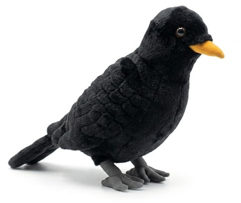 PuffPurrs Lebensechte Amsel Plüschtier – 33 cm Gartenvogel, Realistisches Singvogel Kuscheltier Für Naturliebhaber