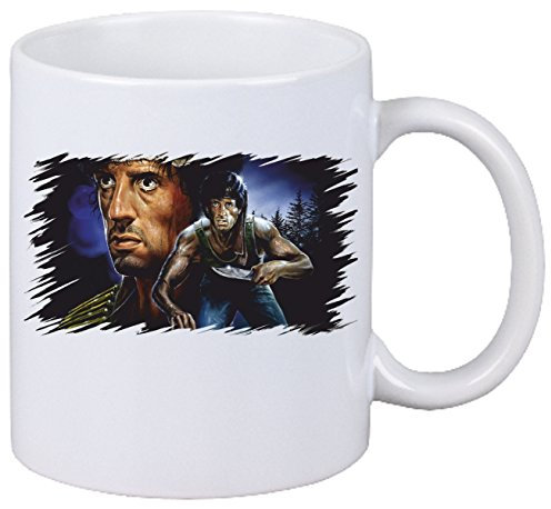Kaffeetasse Rambo Motiv Nr. 08 Fan Tasse Teetasse Keramik Höhe 9,5cm ? 8cm in Weiß