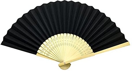 Vruti's Black Paper Foldable Hand Held Bamboo and Wooden Fan