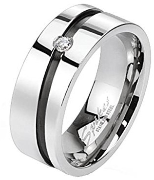 Beyoutifulthings Diagonale-Linie Schwarz Zirkonia Clear Band-Ring - Chirurgenstahl 316L Verlobungs-/Partner-/Trau-Ring Silber 69(22)