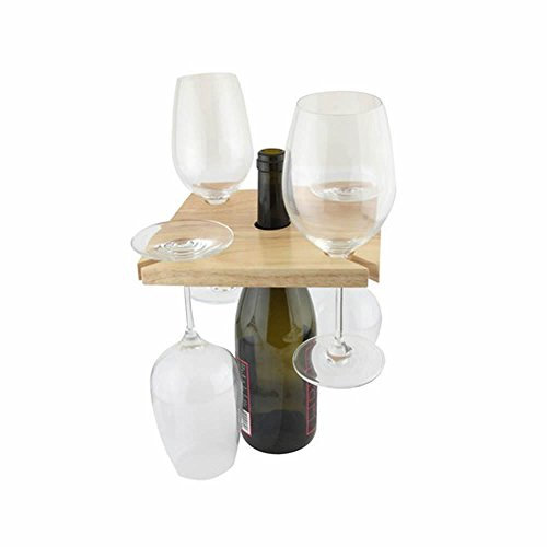 Hevea Wood Wooden Bottle Neck Wine Glass Holder 4 Glass Holder