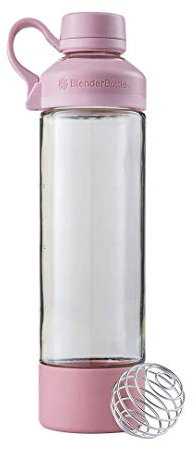 BlenderBottle Mantra Shaker per Frullati di Proteine, Bottiglia per Acqua, Borraccia in Vetro, con Blenderball, Silicone, Rosa
