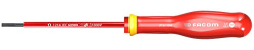 FACOM Destornillador Aislado Plano 3x100mm 1000V PROTWIST, Tratamiento Térmico, Mango Soft Grip, Tratamiento Tri-Coating, Marcado Láser, Ergonomía Optimizada, AT3X100VE