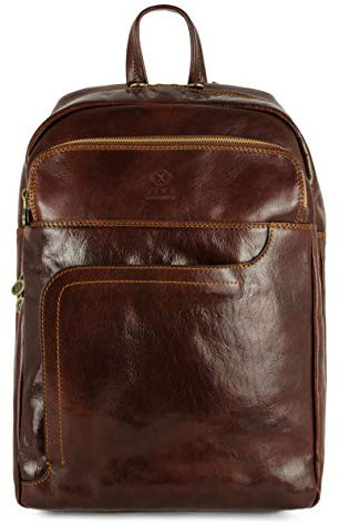 Time Resistance Mochila Business De Cuero - Mochila De Cuero Para Portátil O Portafolio A4 - Para Ordenador (Marrón)