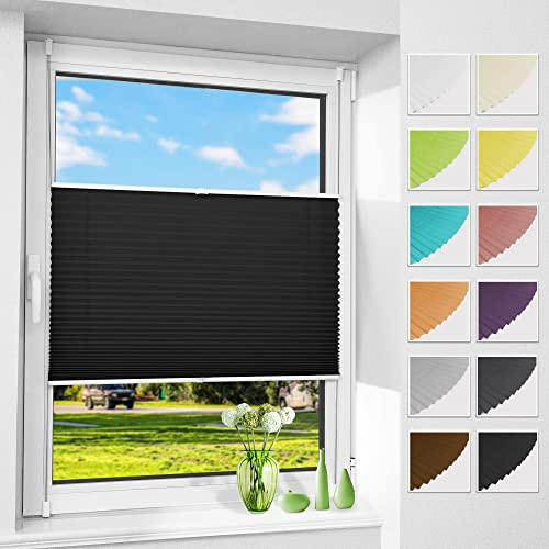 Allesin Plissee ohne Bohren Plissees Klemmfix Schwarz 60x120cm(BxH), Plisseerollo Faltrollo mit Klemmträger, Jalousie Rollos für Fenster und Tür, Sichtschutz und Sonnenschutz