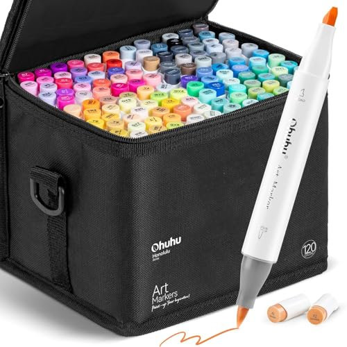 Ohuhu Marker Stifte Set, 120 Farben Pinsel Marker Stift Doppelseitige Farbspitz Chisel Alkoholmarker für Comics Manga Pinsel Tip zum Skizzieren Kalligraphieren Zeichnen, Honolulu Series