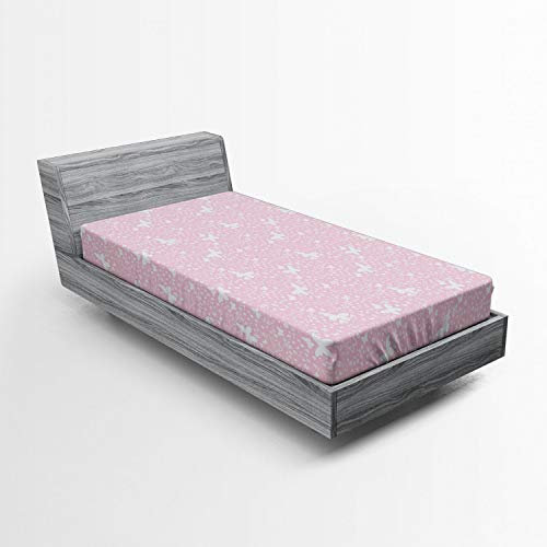 ABAKUHAUS Schmetterling Spannbetttuch, Soft Pink Floral, Soft Dekorativer Stoff Bettwäsche Rund-um Elastischer Gummizug, 90 x 200 cm, Weiß Pink