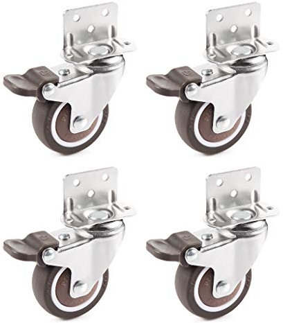 Skelang 4 Pcs 50mm Swivel Castor, Caster Wheel with L Type Bracket, Castors with Brake for Coffee table, Cabinet, Workbench, Trolley, Load Capacity 27kg