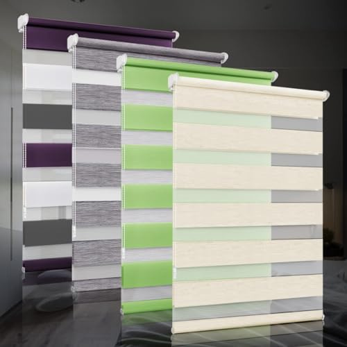 bobodeco Doppelrollo klemmfix ohne Bohren Duo Rollos für Fenster mit Klemmträger, Natur B55 x H120cm (Stoffbreite 55cm), Fensterrollo lichtdurchlässig & verdunkelnd Wandmontage Sichtschutz