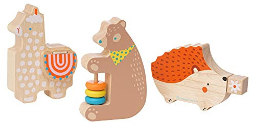 Manhattan Toy Musical Forest Trio 3-teiliges Holzspielzeug-Set für Kleinkinder mit Bärenrassel, Lamaklacker & Igel Guiro