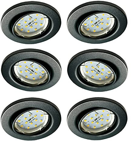 Trango 6er Set LED Deckenstrahler 6729-061GUSDAK in Anthrazit matt Rund inkl. 6x 5 Watt 3-Stufen dimmbar GU10 LED Leuchtmittel 3000K warmweiß Einbaustrahler, Einbauspot, Deckenleuchte, Deckenspots
