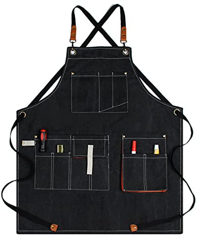ALCKO Werkzeugschürze Für Schreiner, Robuste Arbeitsschürze, wasserdichte Gewachste Leinenschürze Geeignet Für Küche, Garten, Keramik, Handwerk, Werkstatt, Garage (Color : Black, Size : XL)