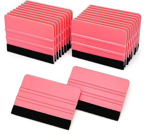 Lunbengo - 20 escobillas de plástico para envolver el coche, 10 x 7 cm, herramientas de película para tinte de ventana, aplicador de papel pintado, color rosa