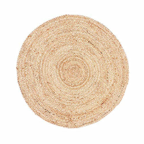 MARRAKESCH Teppich rund 80 cm handgeflochten aus Jute | Boho runder Juteteppich Abril Beige Natur