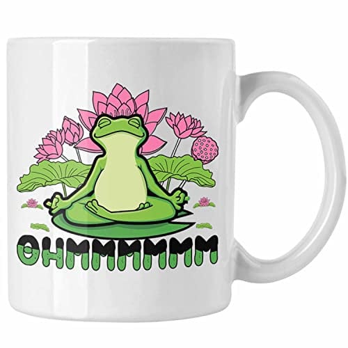 Trendation - Frosch Yoga Tasse Lustig Geschenk Frosch Yoga-Posen Sport Geschenkidee Sport Ohmmm (Weiß)
