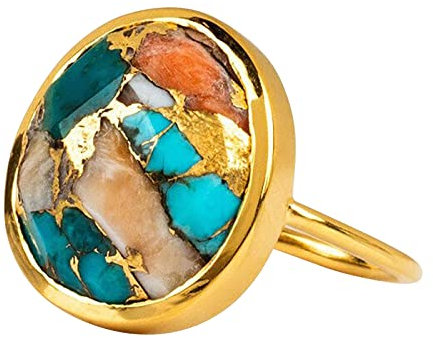 Fashion Ring Mixed Jewelry Gift Plated Ladies Gemstone Vintage Ring Gold Color Rings Multi Finger Rings for Women (#D-Gold, 8)