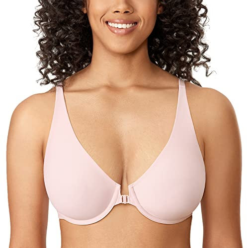 DELIMIRA Damen BH mit Vorderverschluss Nahtlose Bügel ohne Polster Vollschalen Nacktes Rosa 85B