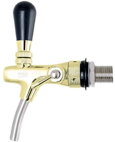 BieTal® Kompensatorhahn Schankhahn Zapfhahn Einstellbarer Bierhahn mit Schaumtaste - vergoldet - 35mm