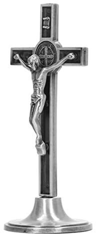 Mini Krucifix Väggkors, 1,9 X 2 X 4,7 Tum Handgjorda Zinklegering Metall Katolska med Avtagbar Bas Stående Krucifix för Bordsskiva Väggdekor, Påsk Julklapp (Silver)