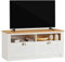 IDIMEX Mesa de TV Bolton de pino macizo en color blanco y marrón, con 2 cajones, práctica cómoda para TV con asas de concha, mueble de TV de estilo rústico