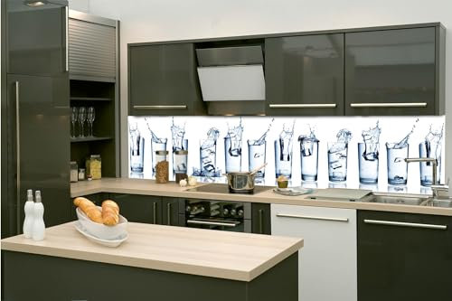 Dimex Küchenrückwand Folie Selbstklebend WASSERSPRITZER IN GLÄSERN 260 x 60 cm | Klebefolie - Dekofolie - Spritzschutz für Küche | Made in EU